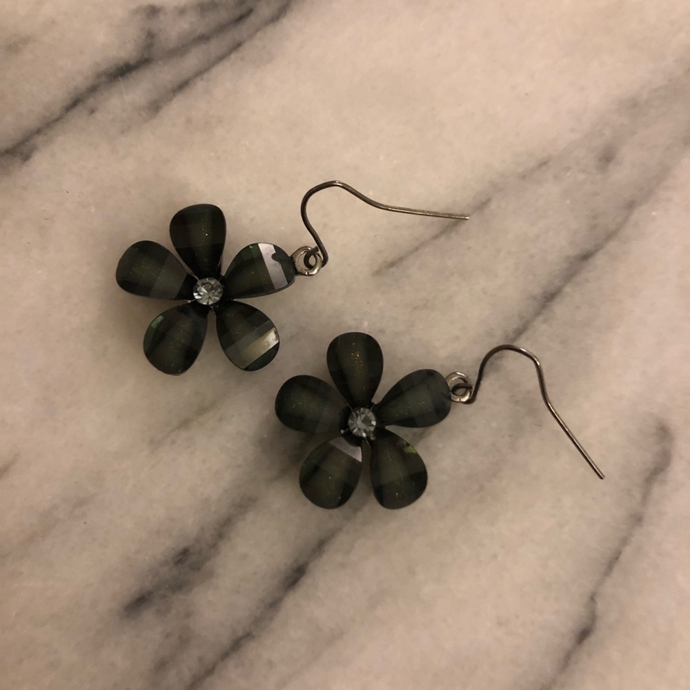 Black flower earrings